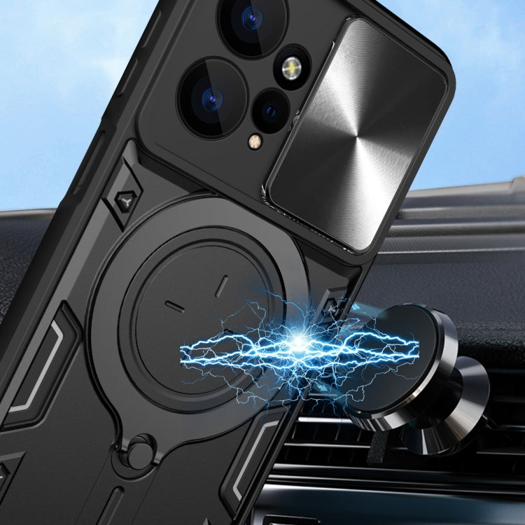 For Xiaomi Redmi Note 12 4G CD Texture Sliding Camshield Magnetic Holder Phone Case(Silver) - free shipping - PMC TechLife - Order now!