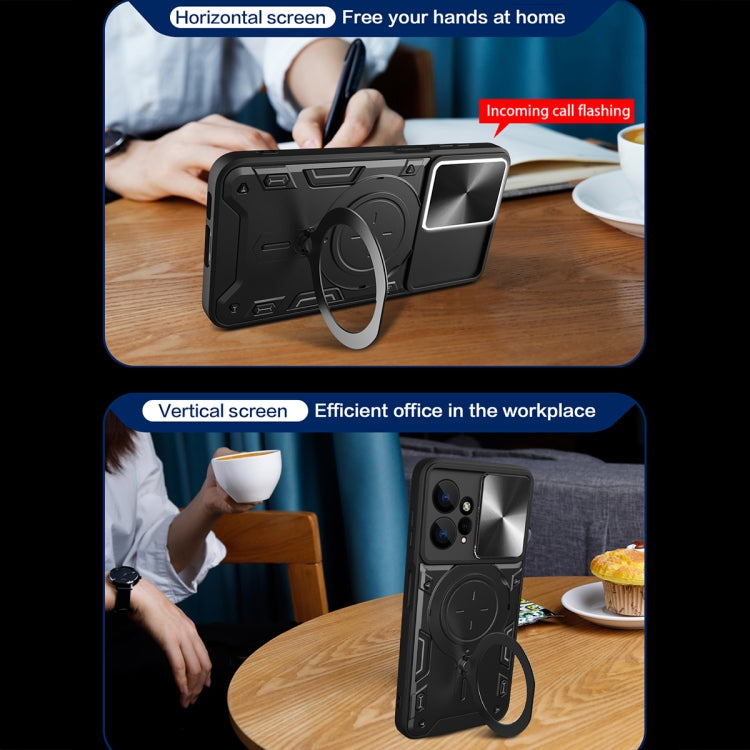 For Xiaomi Redmi Note 12 4G CD Texture Sliding Camshield Magnetic Holder Phone Case(Silver) - free shipping - PMC TechLife - Order now!