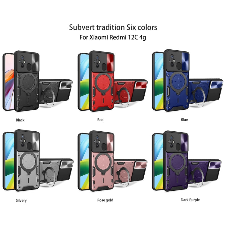 For Xiaomi Redmi 12C CD Texture Sliding Camshield Magnetic Holder Phone Case(Black) - free shipping - PMC TechLife - Order now!