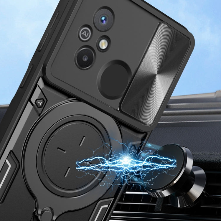For Xiaomi Redmi 12C CD Texture Sliding Camshield Magnetic Holder Phone Case(Black) - free shipping - PMC TechLife - Order now!