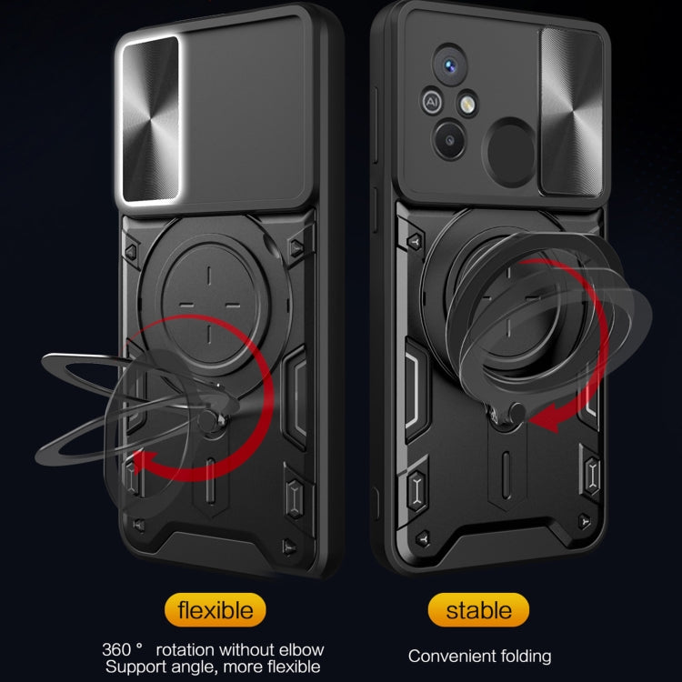 For Xiaomi Redmi 12C CD Texture Sliding Camshield Magnetic Holder Phone Case(Black) - free shipping - PMC TechLife - Order now!