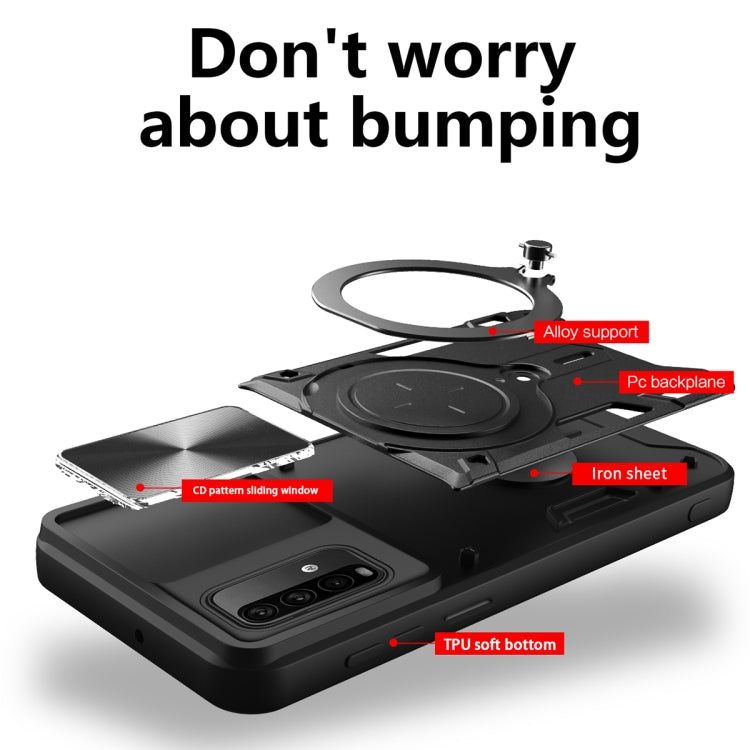 For Xiaomi Redmi Note 9 4G / Poco M3 CD Texture Sliding Camshield Magnetic Holder Phone Case(Red) - free shipping - PMC TechLife - Order now!