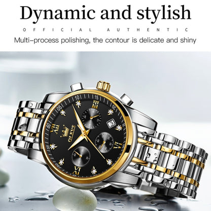 OLEVS 2858 Men Multifunctional Business Waterproof Quartz Watch(Black + Gold) - Metal Strap Watches by OLEVS | Online Shopping South Africa | PMC Jewellery