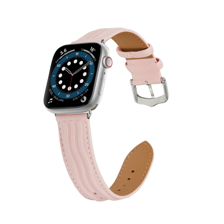 Embossed Line Genuine Leather Watch Band For Apple Watch Ultra 49mm(Pink) - Watch Bands by PMC Jewellery | Online Shopping South Africa | PMC Jewellery