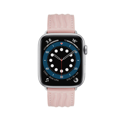 Embossed Line Genuine Leather Watch Band For Apple Watch 8 41mm(Pink) - Watch Bands by PMC Jewellery | Online Shopping South Africa | PMC Jewellery