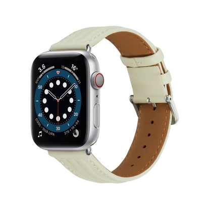 Embossed Line Genuine Leather Watch Band For Apple Watch SE 44mm(Milky White) - Watch Bands by PMC Jewellery | Online Shopping South Africa | PMC Jewellery