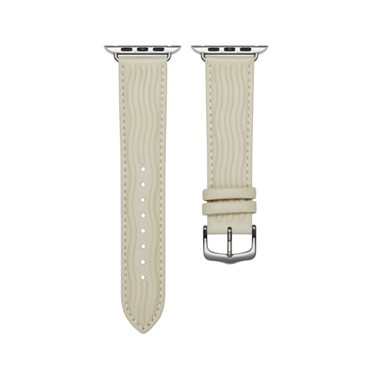 Embossed Line Genuine Leather Watch Band For Apple Watch 6 40mm(Milky White) - Watch Bands by PMC Jewellery | Online Shopping South Africa | PMC Jewellery