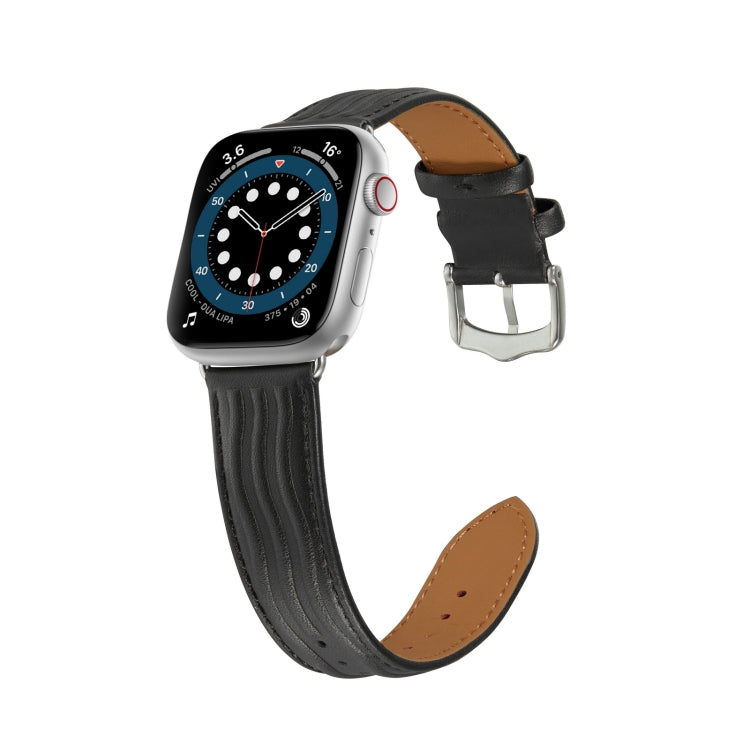 Embossed Line Genuine Leather Watch Band For Apple Watch 4 40mm(Black) - Watch Bands by PMC Jewellery | Online Shopping South Africa | PMC Jewellery