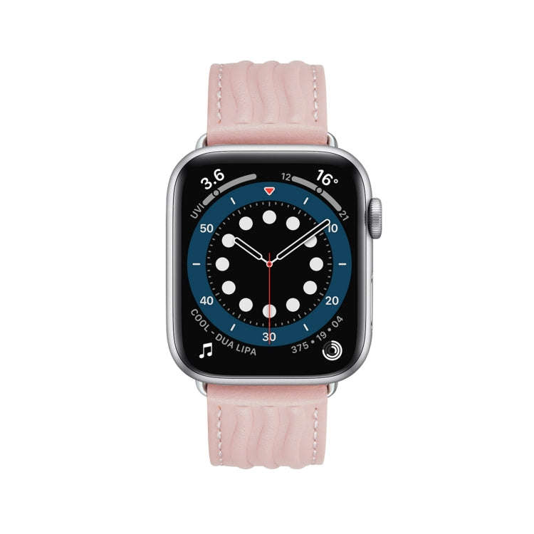 Embossed Line Genuine Leather Watch Band For Apple Watch 4 40mm(Pink) - Watch Bands by PMC Jewellery | Online Shopping South Africa | PMC Jewellery