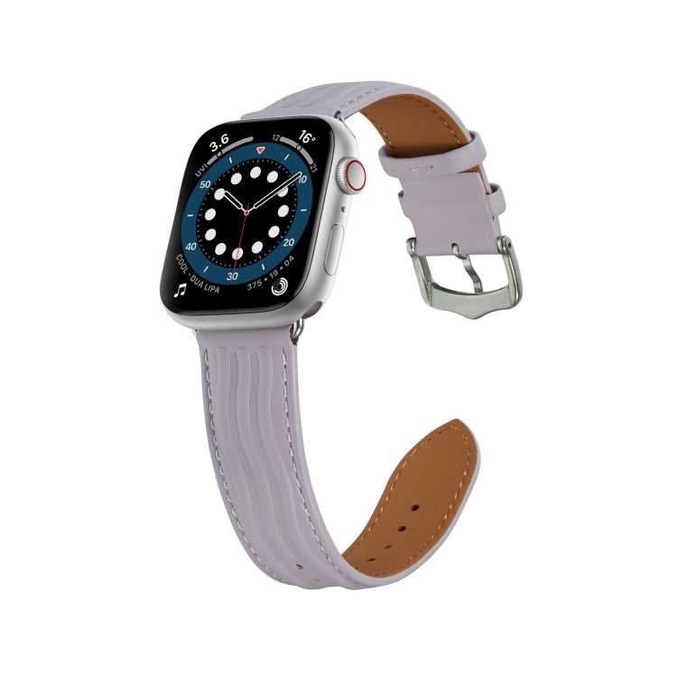 Embossed Line Genuine Leather Watch Band For Apple Watch 3 42mm(Lavender Purple) - Watch Bands by PMC Jewellery | Online Shopping South Africa | PMC Jewellery