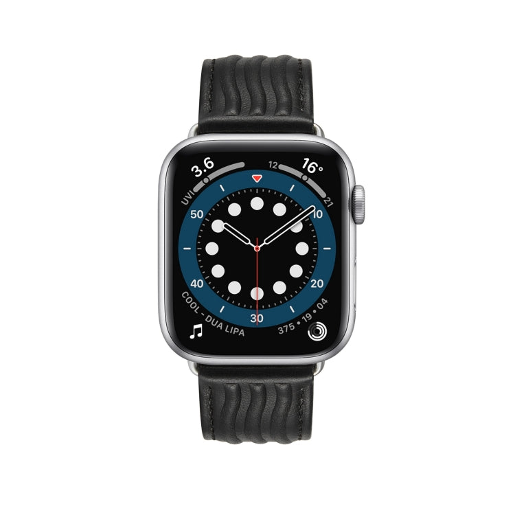 Embossed Line Genuine Leather Watch Band For Apple Watch 42mm(Black) - Watch Bands by PMC Jewellery | Online Shopping South Africa | PMC Jewellery