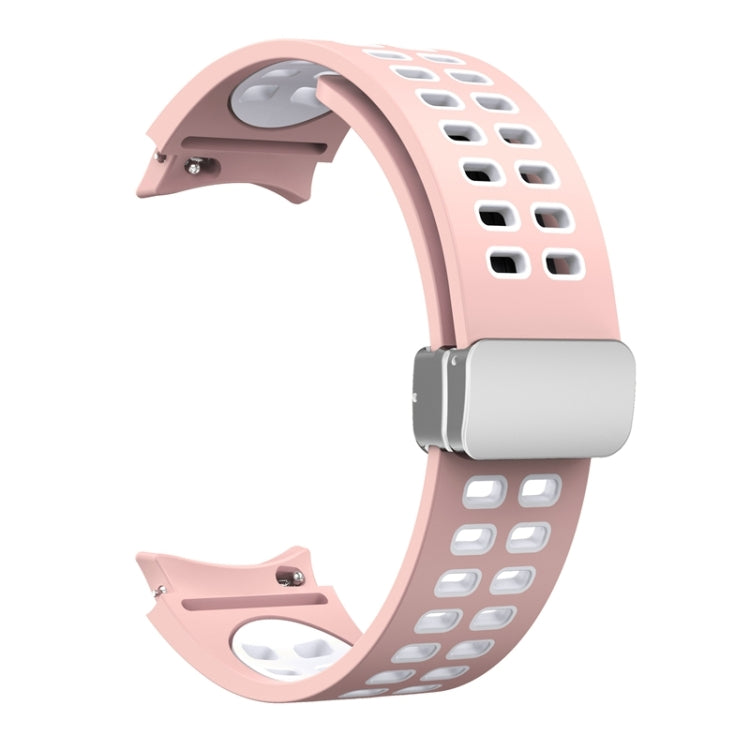 For Samsung Galaxy Watch5 Double-row Hole Folding Buckle Silicone Watch Band(Pink White) - Watch Bands by PMC Jewellery | Online Shopping South Africa | PMC Jewellery