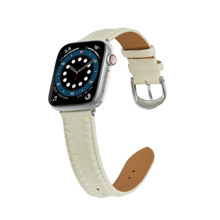 Embossed Love Genuine Leather Watch Band For Apple Watch Ultra 49mm(Milky White) - Watch Bands by PMC Jewellery | Online Shopping South Africa | PMC Jewellery