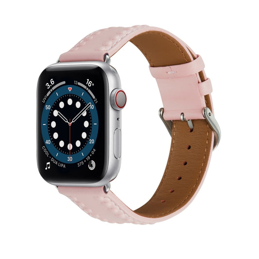 Embossed Love Genuine Leather Watch Band For Apple Watch 8 45mm(Pink) - Watch Bands by PMC Jewellery | Online Shopping South Africa | PMC Jewellery