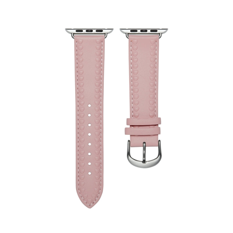 Embossed Love Genuine Leather Watch Band For Apple Watch SE 2022 40mm(Pink) - Watch Bands by PMC Jewellery | Online Shopping South Africa | PMC Jewellery