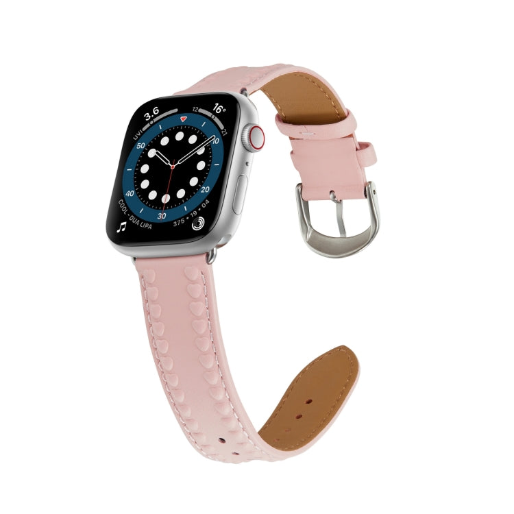 Embossed Love Genuine Leather Watch Band For Apple Watch SE 40mm(Pink) - Watch Bands by PMC Jewellery | Online Shopping South Africa | PMC Jewellery