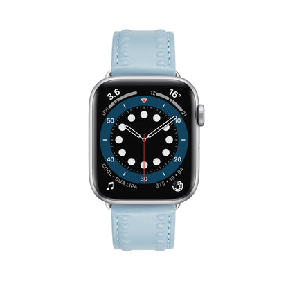 Embossed Love Genuine Leather Watch Band For Apple Watch 5 44mm(Blue) - Watch Bands by PMC Jewellery | Online Shopping South Africa | PMC Jewellery