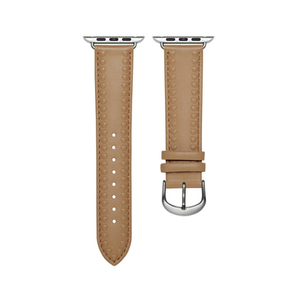 Embossed Love Genuine Leather Watch Band For Apple Watch 5 40mm(Khaki) - Watch Bands by PMC Jewellery | Online Shopping South Africa | PMC Jewellery