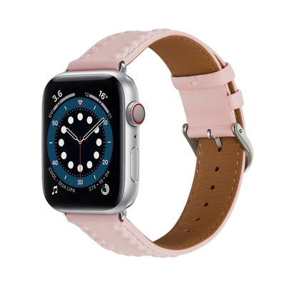 Embossed Love Genuine Leather Watch Band For Apple Watch 3 38mm(Pink) - Watch Bands by PMC Jewellery | Online Shopping South Africa | PMC Jewellery