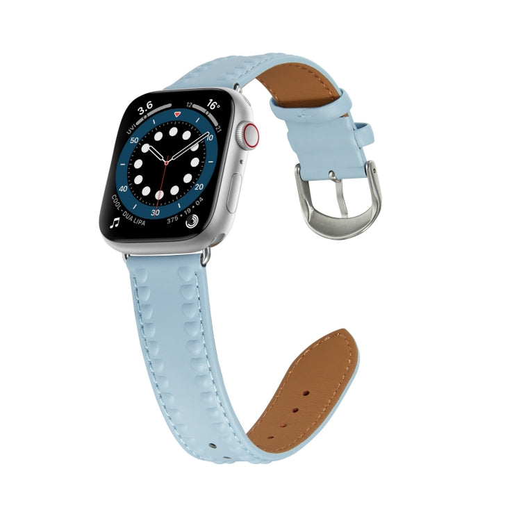 Embossed Love Genuine Leather Watch Band For Apple Watch 3 38mm(Blue) - Watch Bands by PMC Jewellery | Online Shopping South Africa | PMC Jewellery