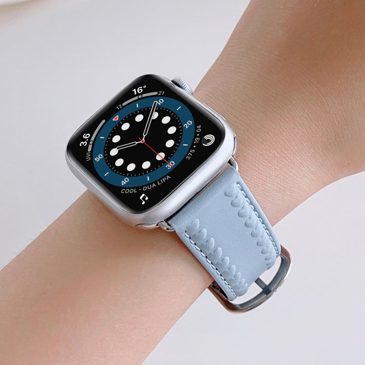 Embossed Love Genuine Leather Watch Band For Apple Watch 3 42mm(Blue) - Watch Bands by PMC Jewellery | Online Shopping South Africa | PMC Jewellery