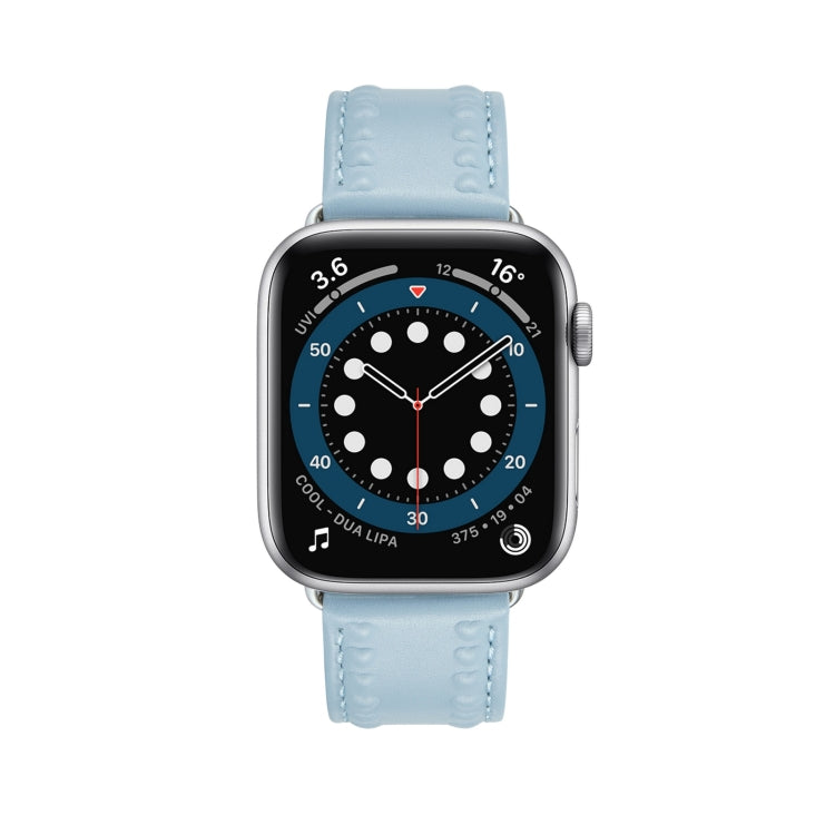 Embossed Love Genuine Leather Watch Band For Apple Watch 38mm(Blue) - Watch Bands by PMC Jewellery | Online Shopping South Africa | PMC Jewellery