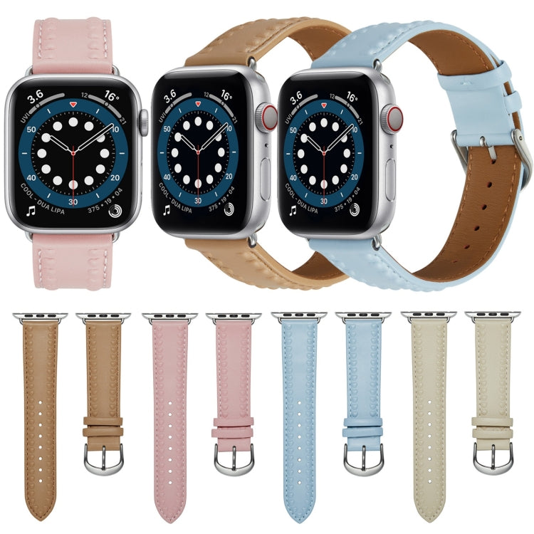 Embossed Love Genuine Leather Watch Band For Apple Watch SE 40mm(Blue) - Watch Bands by PMC Jewellery | Online Shopping South Africa | PMC Jewellery