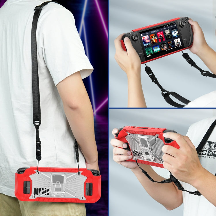 For Steam Deck Shockproof Game Console Case with Holder & Shoulder Strap(Red+Transparent) - Accessories by PMC Jewellery | Online Shopping South Africa | PMC Jewellery