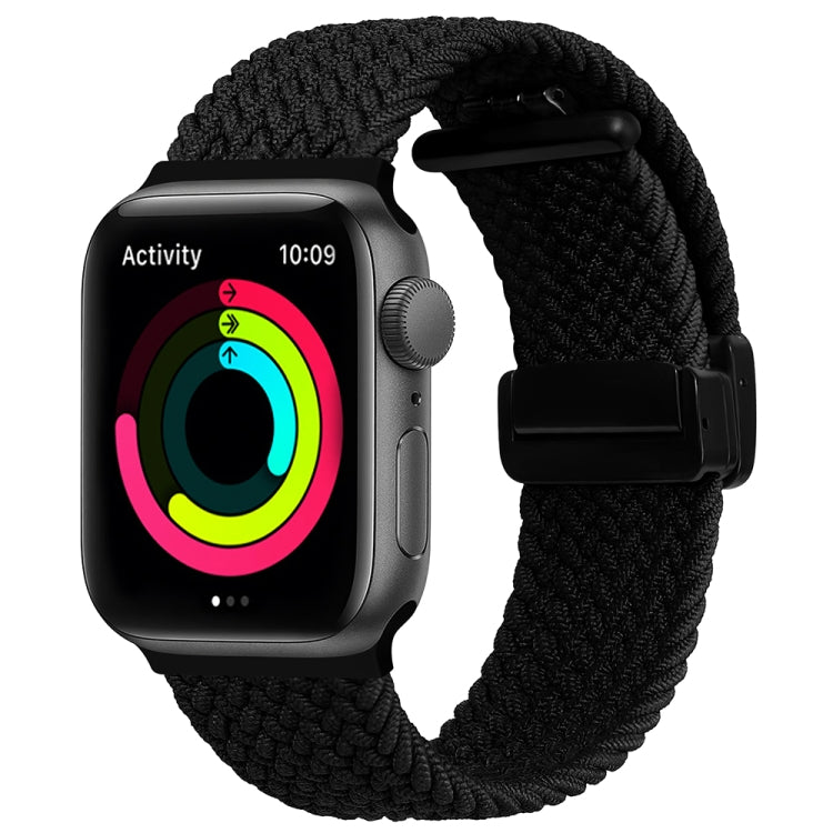 Magnetic Fold Clasp Woven Watch Band For Apple Watch 8 41mm(Black) - Watch Bands by PMC TechLife | Online Shopping South Africa | PMC TechLife