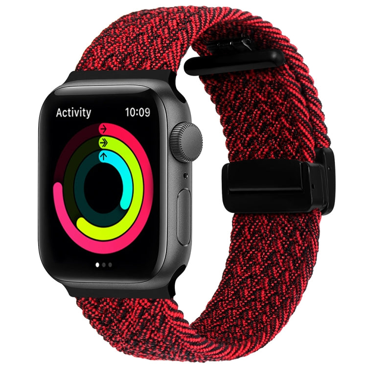 Magnetic Fold Clasp Woven Watch Band For Apple Watch 8 45mm(Black Sand Red) - Watch Bands by PMC Jewellery | Online Shopping South Africa | PMC Jewellery