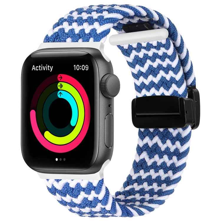 Magnetic Fold Clasp Woven Watch Band For Apple Watch 38mm(Blue White) - Watch Bands by PMC TechLife | Online Shopping South Africa | PMC TechLife