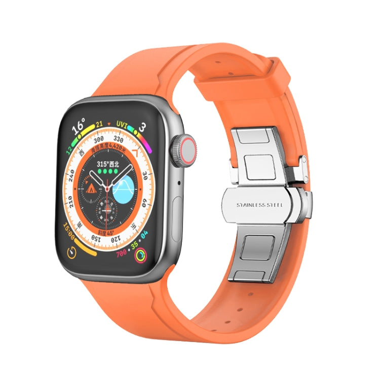 Metal Butterfly Buckle Silicone Watch Band For Apple Watch Ultra 49mm(Orange) - Watch Bands by PMC Jewellery | Online Shopping South Africa | PMC Jewellery