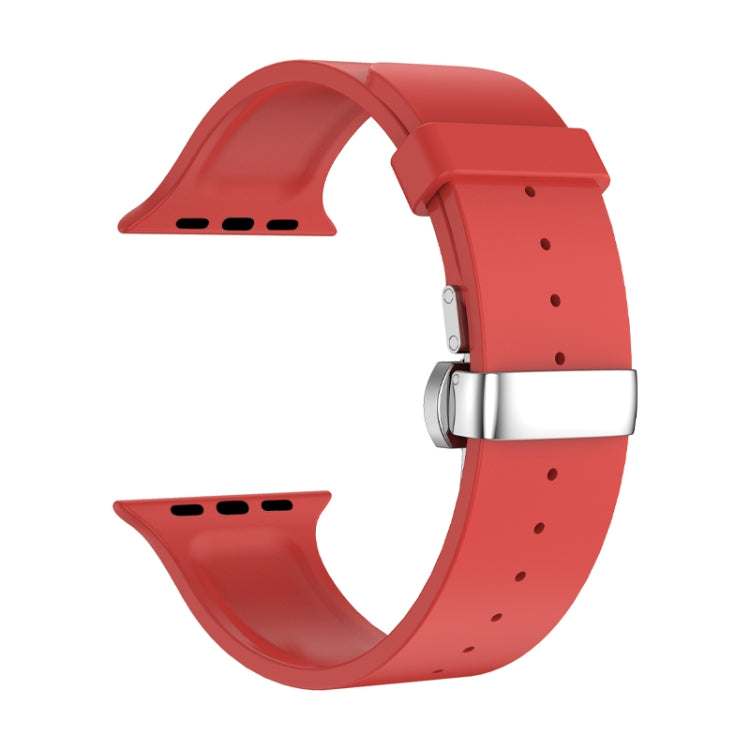 Metal Butterfly Buckle Silicone Watch Band For Apple Watch Ultra 49mm(Red) - Watch Bands by PMC Jewellery | Online Shopping South Africa | PMC Jewellery