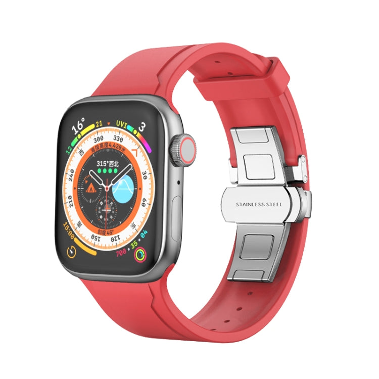 Metal Butterfly Buckle Silicone Watch Band For Apple Watch 8 41mm(Red) - Watch Bands by PMC Jewellery | Online Shopping South Africa | PMC Jewellery