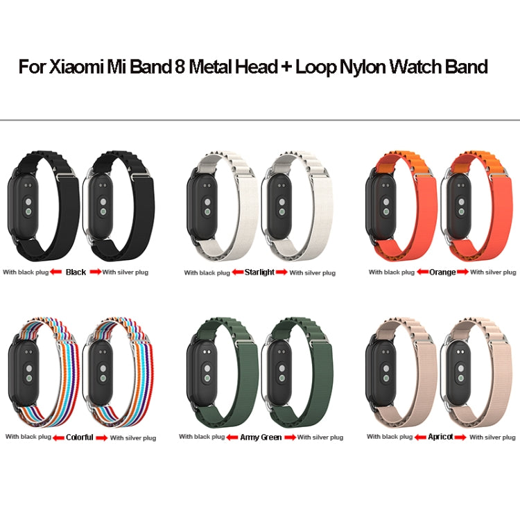 For Xiaomi Mi Band 8 Metal Plug Loop Nylon Watch Band(Silver+Black) - Watch Bands by PMC TechLife | Online Shopping South Africa | PMC TechLife