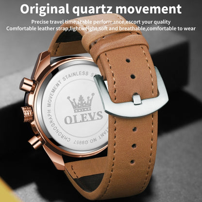 OLEVS 9957 Men Luminous Waterproof Leather Strap Quartz Watch(Blue) - Leather Strap Watches by OLEVS | Online Shopping South Africa | PMC Jewellery