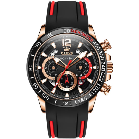 OLEVS 9936 Men Multifunctional Sports Waterproof Quartz Watch(Black + Rose Gold) - Silicone Strap Watches by OLEVS | Online Shopping South Africa | PMC Jewellery | Buy Now Pay Later Mobicred