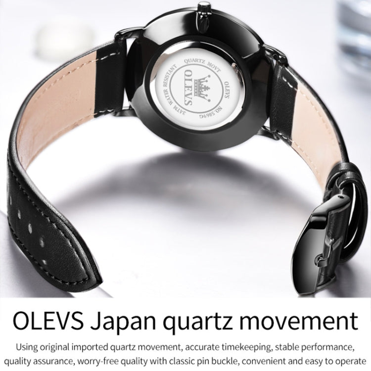 OLEVS 5869 Men Business Waterproof Genuine Leather Strap Quartz Watch(Blue + Dark Brown) - Leather Strap Watches by OLEVS | Online Shopping South Africa | PMC Jewellery