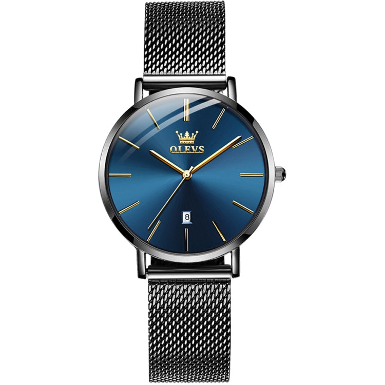 OLEVS 5869 Ladies Business Waterproof Steel Strap Quartz Watch(Blue + Black) - Metal Strap Watches by OLEVS | Online Shopping South Africa | PMC Jewellery