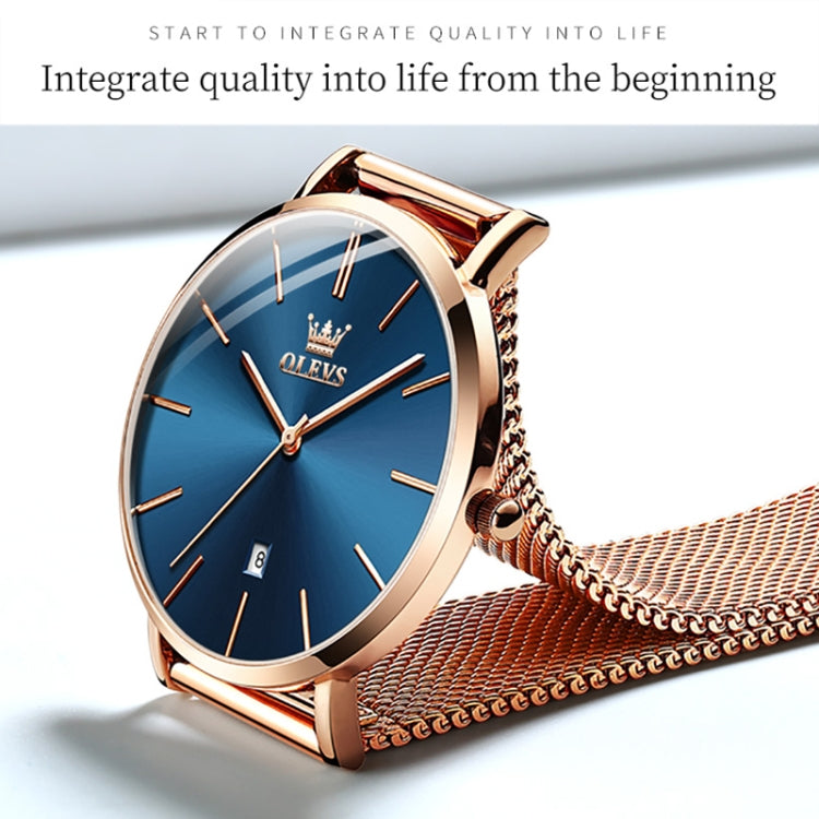 OLEVS 5869 Ladies Business Waterproof Steel Strap Quartz Watch(Blue + Rose Gold) - Metal Strap Watches by OLEVS | Online Shopping South Africa | PMC Jewellery