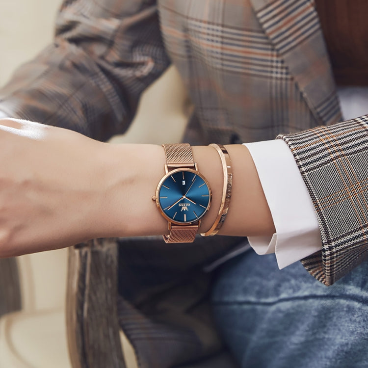 OLEVS 5869 Ladies Business Waterproof Steel Strap Quartz Watch(Blue + Rose Gold) - Metal Strap Watches by OLEVS | Online Shopping South Africa | PMC Jewellery