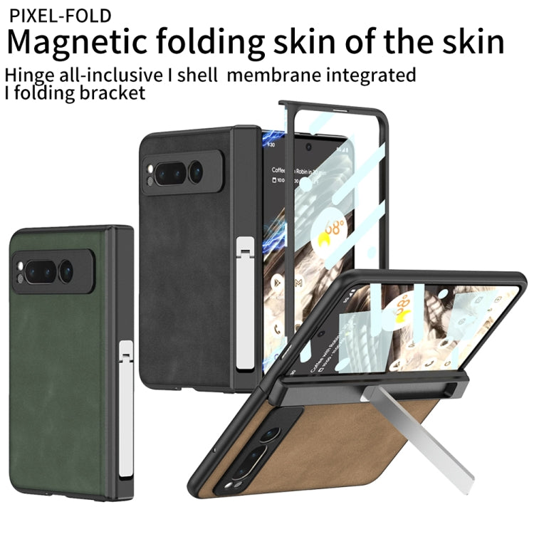 For Google Pixel Fold GKK Integrated Frosted Fold Hinge Leather Phone Case with Holder(Grey) - Google Cases by GKK | Online Shopping South Africa | PMC Jewellery