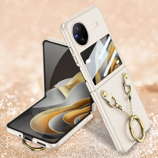 For vivo X Flip GKK Integrated Necklace Hinged Flip Phone Case with Ring Holder(White) - vivo Cases by GKK | Online Shopping South Africa | PMC Jewellery