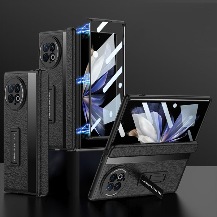 For vivo X Fold2 GKK Integrated Fold Hinge Leather Phone Case with Holder(Black) - vivo Cases by GKK | Online Shopping South Africa | PMC Jewellery