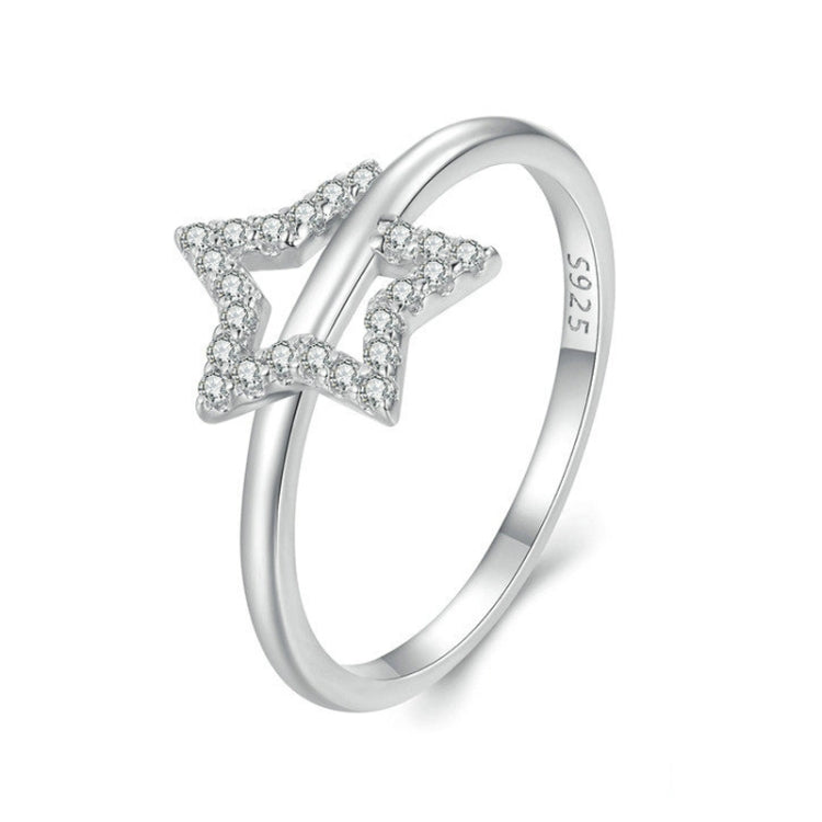 BSR450-6 S925 Sterling Silver White Gold Plated Hollow Star Ring Hand Decoration - Rings by PMC Jewellery | Online Shopping South Africa | PMC Jewellery