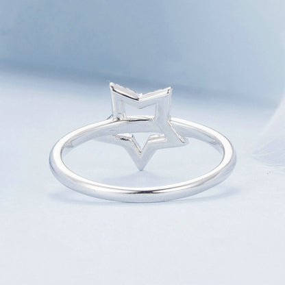 BSR450-6 S925 Sterling Silver White Gold Plated Hollow Star Ring Hand Decoration - Rings by PMC Jewellery | Online Shopping South Africa | PMC Jewellery