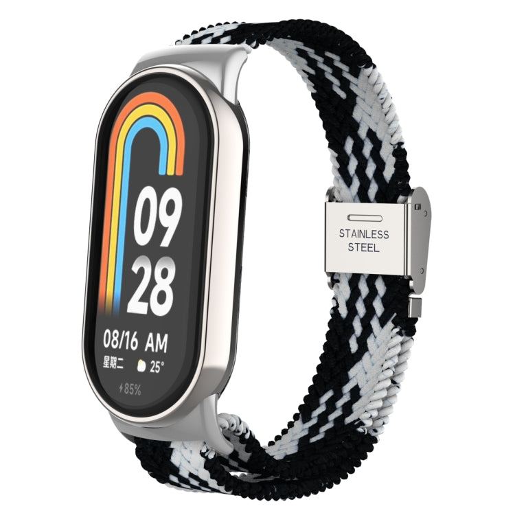 For Xiaomi Mi Band 8 Metal Head + Adjustable Nylon Braided Steel Buckle Watch Band(Black White) - Watch Bands by PMC Jewellery | Online Shopping South Africa | PMC Jewellery