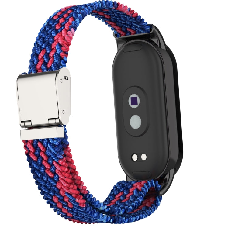 For Xiaomi Mi Band 8 Metal Head + Adjustable Nylon Braided Steel Buckle Watch Band(Blue Red) - Watch Bands by PMC Jewellery | Online Shopping South Africa | PMC Jewellery