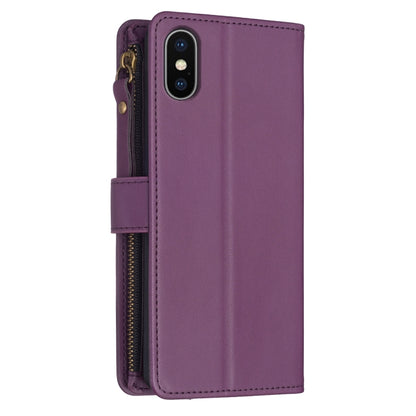 For iPhone XS / X 9 Card Slots Zipper Wallet Leather Flip Phone Case(Dark Purple) - More iPhone Cases by PMC Jewellery | Online Shopping South Africa | PMC Jewellery