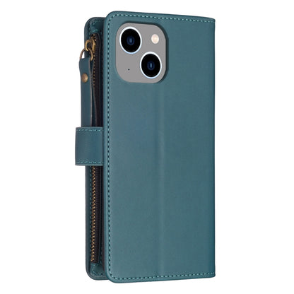 For iPhone 14 Plus 9 Card Slots Zipper Wallet Leather Flip Phone Case(Green) - iPhone 14 Plus Cases by PMC Jewellery | Online Shopping South Africa | PMC Jewellery